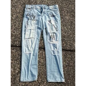 Armani exchange AX J16 straight size 36x34 denim jeans graffiti distressed